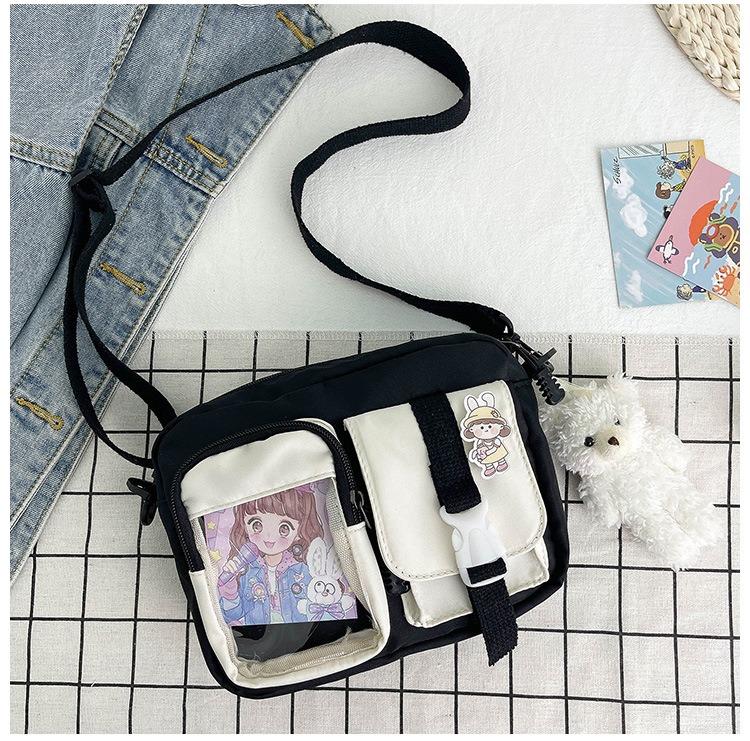 Anime-themed Two-tone Buckle-adorned Square Satchel Suitable for Graduate Girls' Outdoor Activities As A Crossbody Bag