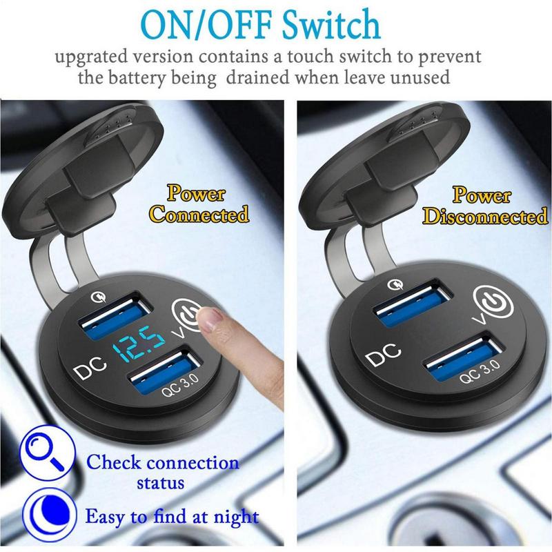 Car Charger With Voltage Display Double Port USB Socket For Car Double Port Super Fast Car Charger With Voltage Display Adapter