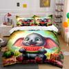 Cute Little Elephant Eating Watermelon Print Bedding Set 1 Duvet Cover 2 Pillowcases For Adult Children Luxury Gift Full Size