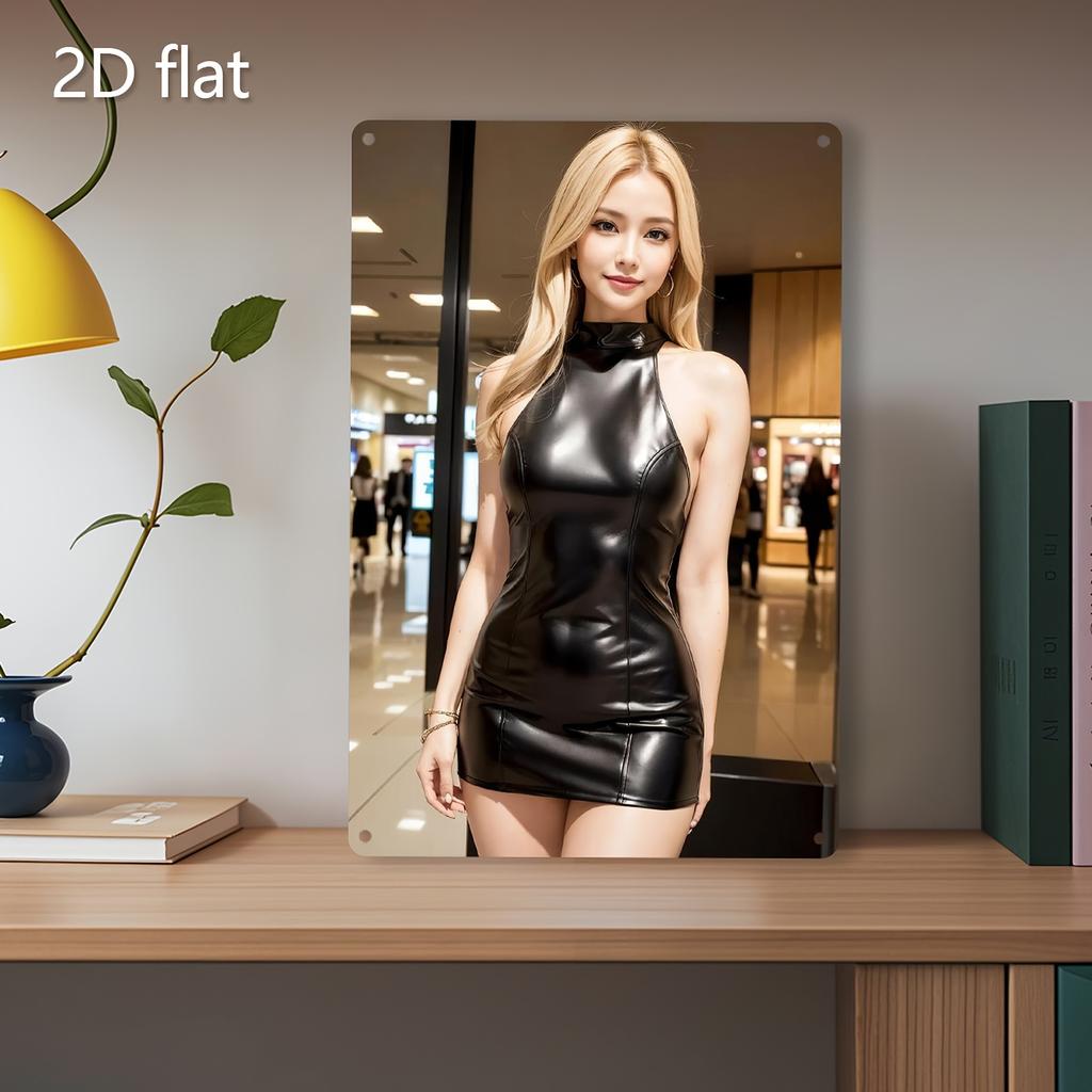 PC Vintage Metal Tin Sign Black Dress Blonde Woman Retro Wall Art Decor xcm PreDrilled Weatherproof Iron Plaque for H