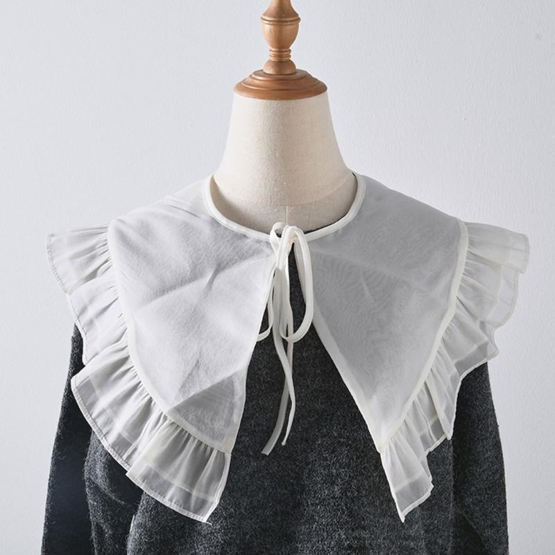 Women Girls Vintage Lolita False Fake Collar Shawl Sweet Ruffles Lace-Up Bow Decorative Necklace Choker Short Poncho