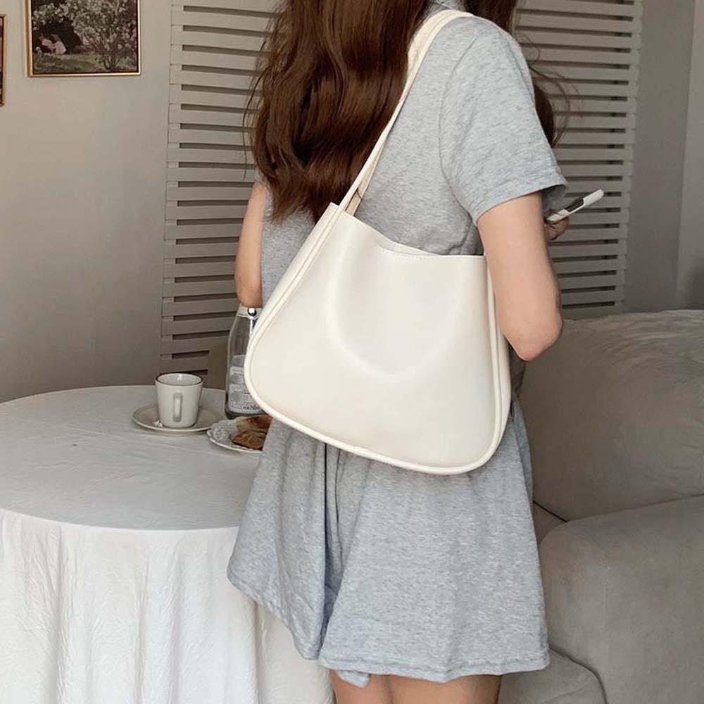 Elegant Solid Color Handbag Anti-splash Water French Underarm Bag Shopping Soft PU Tote Bag Work