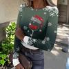 Women's Slim Fit Long Sleeve T-Shirt with Christmas Print Neck Pullover Top