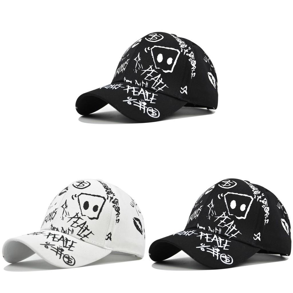 Graffiti Printed Unisex Baseball Cap Cotton Adjustable Size Summer Hat Trendy Embroidered Logo