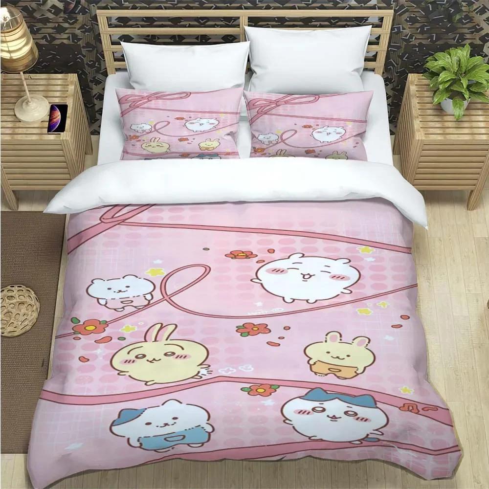 Cartoon Chiikawa Pattern Quilt Cover With Pillowcases 3D Digital Printed Bedding Set Twin Full Queen King Christmas Gift