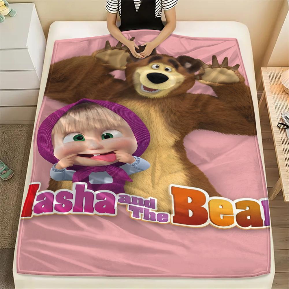 Masha and the Bear Print Blanket Warm Comfortable Flannel Blanket Suitable for Bedrooms,Sofas,Beds,Chairs, Picnics, Travel