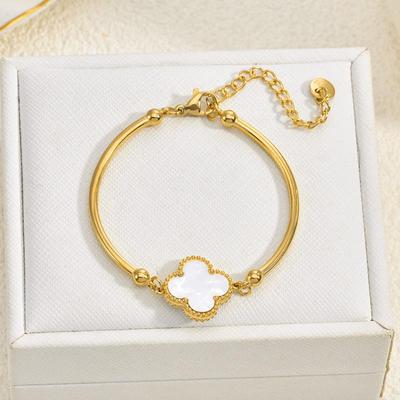 Stylish Women's Double-Sided Four-Leaf Clover Stainless Steel Bracelet