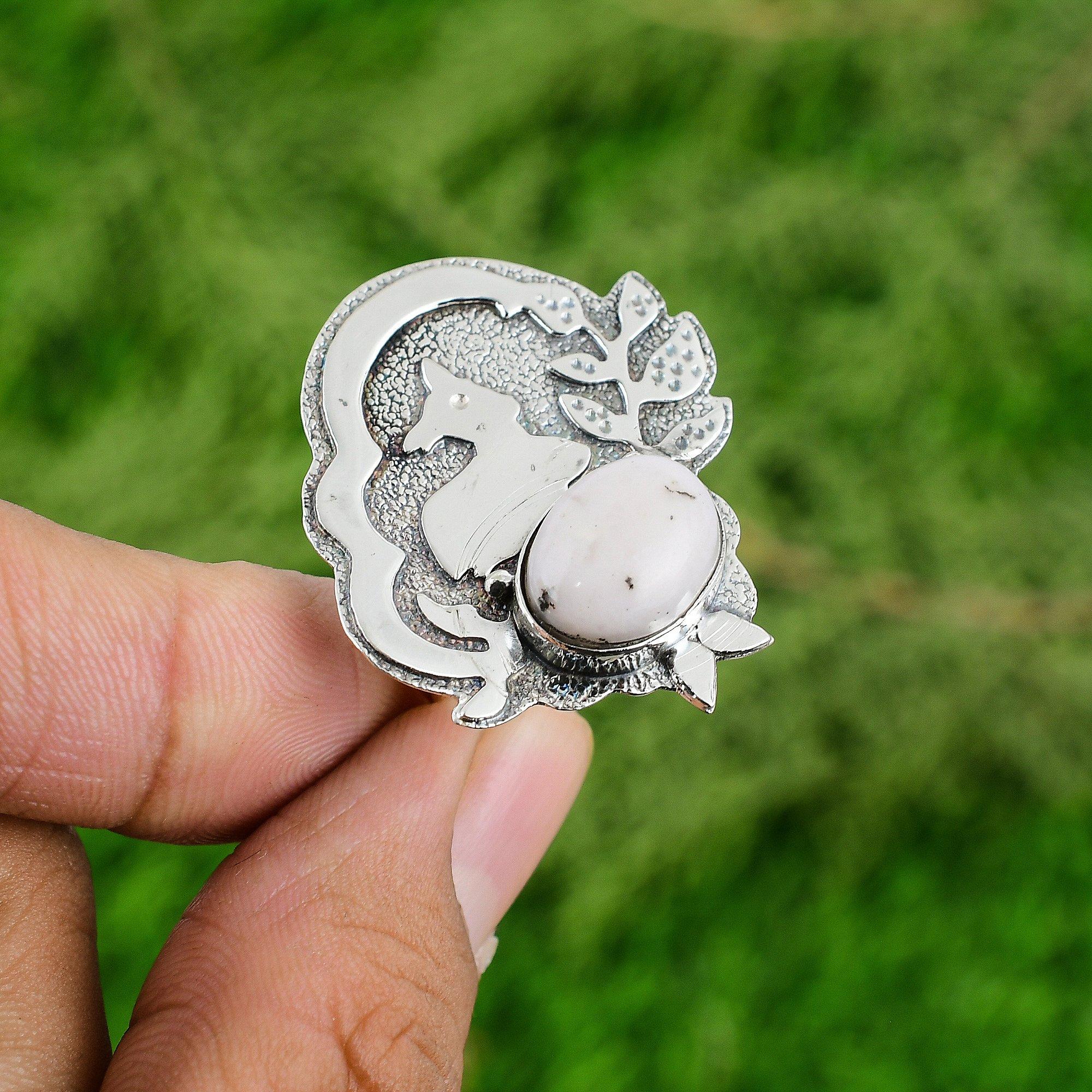 

925 Silver Oval Natural Pink Opal Birthday Multi Stone Mother Statement New Ring Adjustable