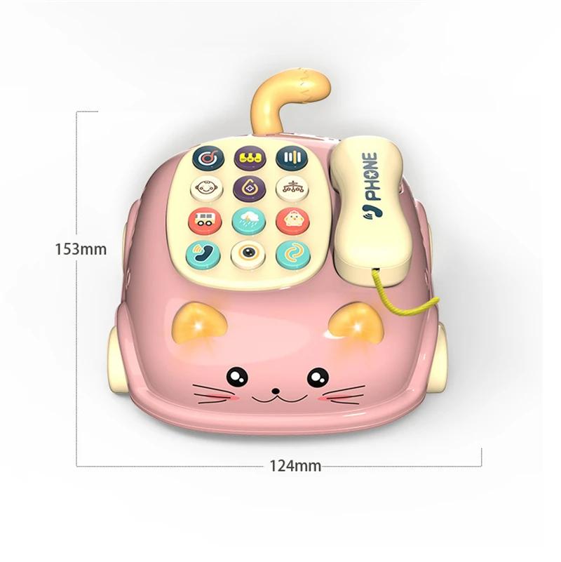 Licht Musik Baby Cartoon Katze Pull Telefon Spielzeug Katze Form Pull Draht Telefon Auto Multifunktions Pädagogisches Spielzeug