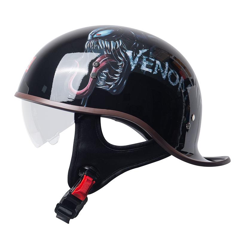 Cască de motocicletă pentru bărbați, semi-cască Harley, retro, pentru femei, vehicul electric + cască portabilă cu oală pentru motociclete, cu endoscop