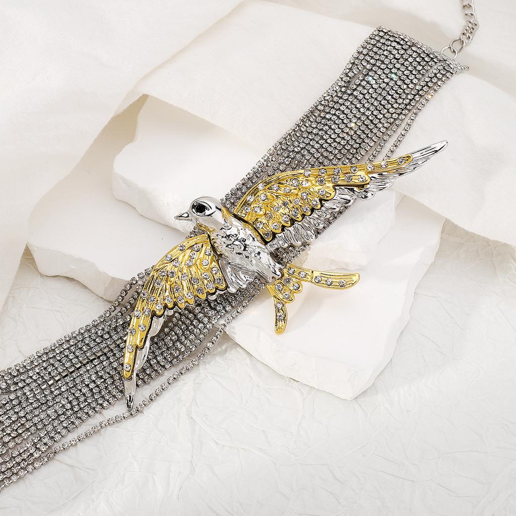Tooxika Exaggerated Funky Flying Bird Swallow Multi-layer Stacking Full Diamonds Necklace Niche Vintage Temperament Spice Girl Necklace Women