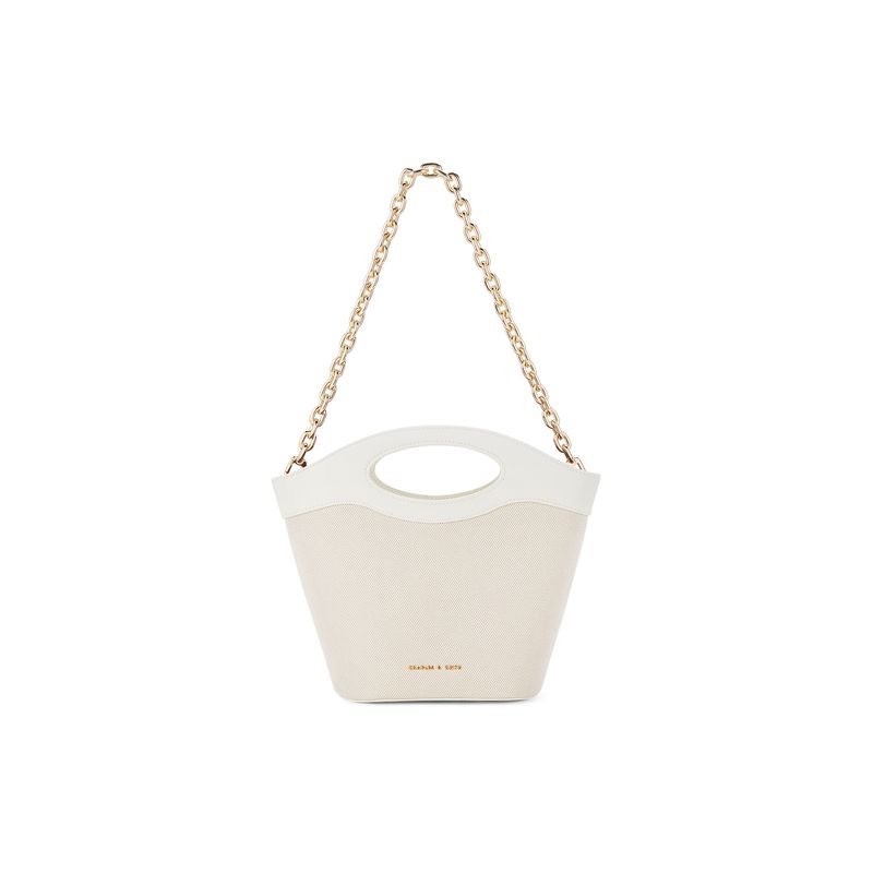 Charles & Keith Quilted Bucket Bag Canvas Tote Bag Fabric Shoulder Crossbody Handbag Medium Women bags Cream CK2-10701382-1