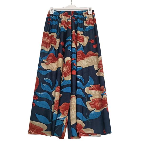 WTEMPO Kadın İlkbahar Yaz Sonbahar Büyük Beden Elastik Yüksek Bel Geniş Paça Pantolon Bol Rahat Çiçek Baskılı İnce Kırpılmış Pantolon
