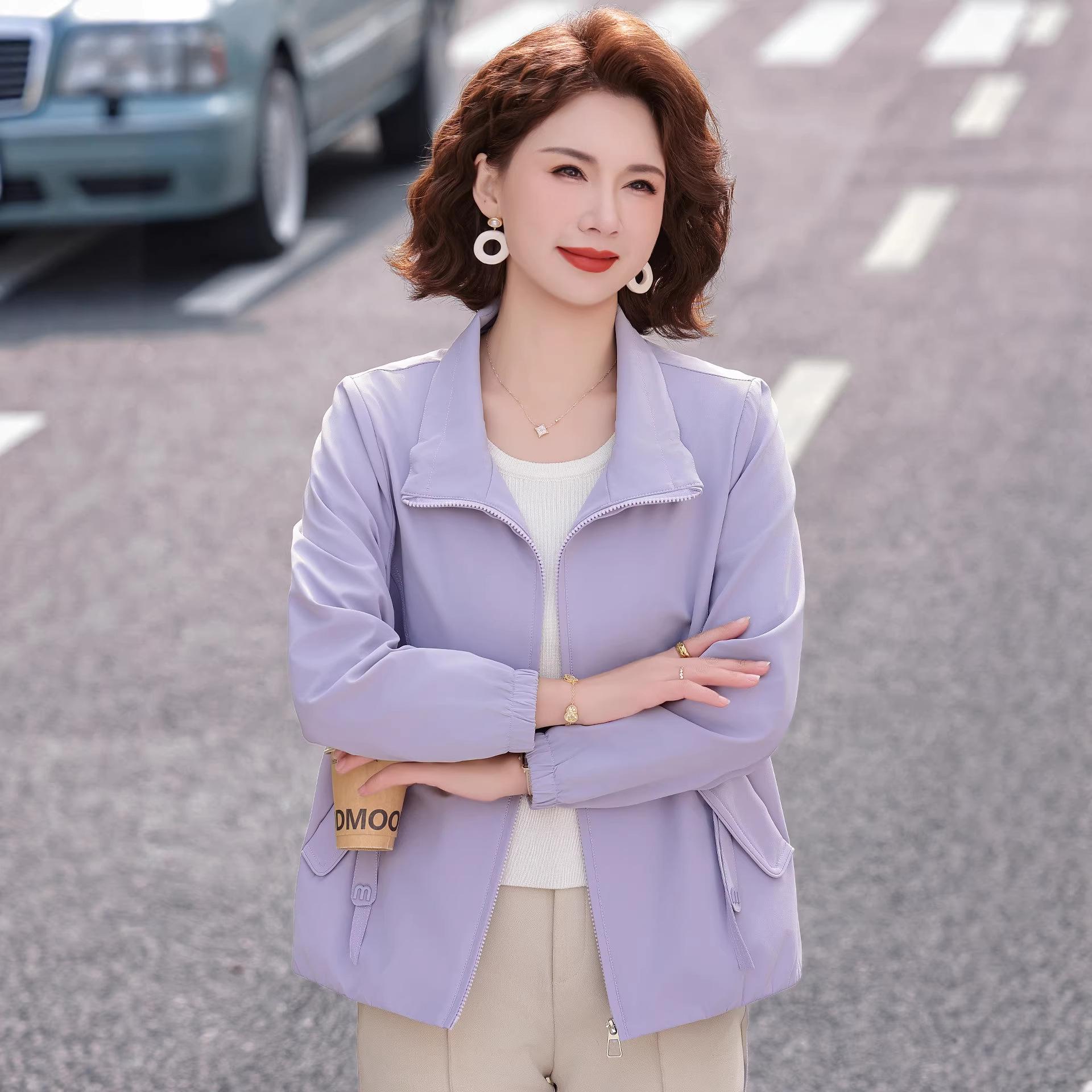 

Mother s Day 2026 New Stylish Spring Jacket for Middle-Aged and Elderly: Solid Color Lapel Casual Top 2XL (Recommended 115-130 jin)