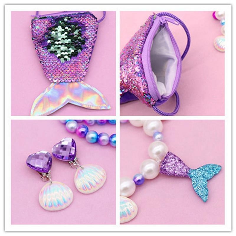 Mermaid Accessories Zircon Set Sequins Purse Necklace Bracelet Earrings