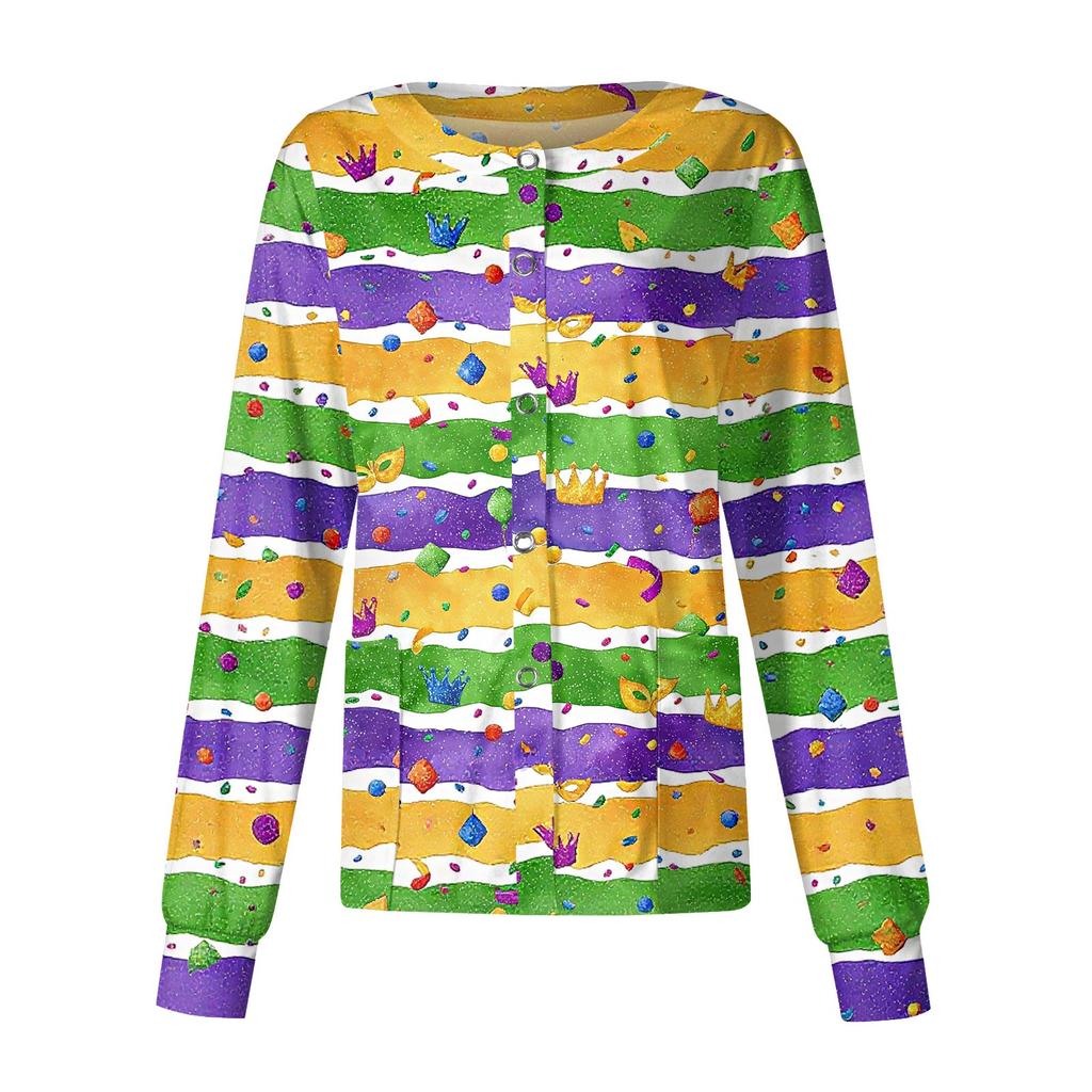 Women's Casual Long-sleeved Single-breasted Printed Protective Clothing Cardigan Top