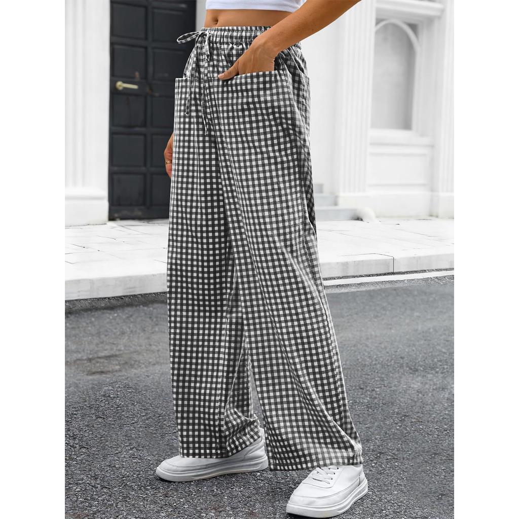 Ladies' Fashionable Color Straight Leg Pants With High Waist Pockets Casual Pants