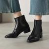 Krazing Pot Sheepskin Winter Round Toe Chelsea Boots Med Heels Zipper Carving Decoration Women Ankle Boots