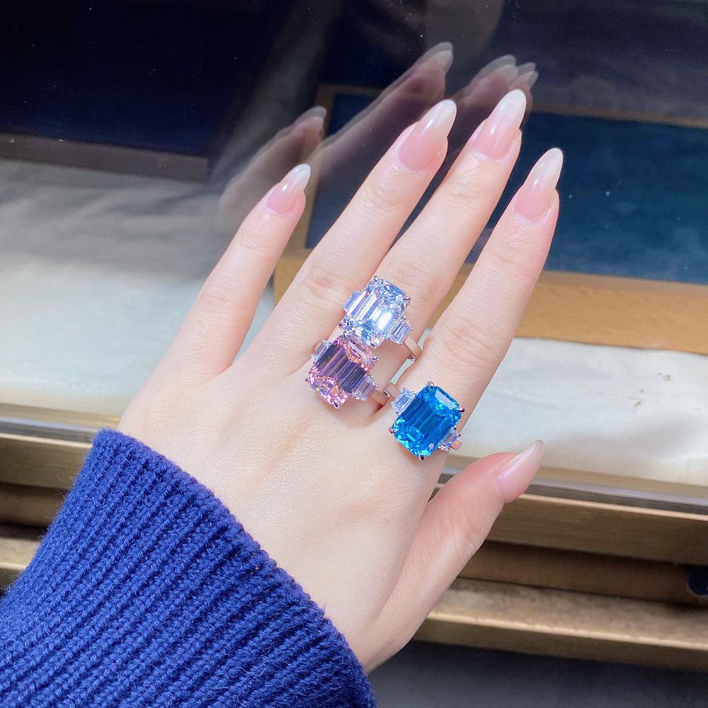 Emerald Cut Pink Zircon Diamond 925 Silver Ring for Women