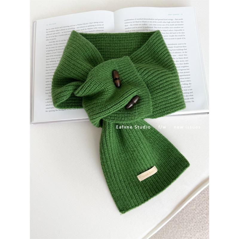 Pure Wool Horn Button Scarf Solid Color Small Scarf Cross Ladies Lazy Warm Autumn and Winter Collar