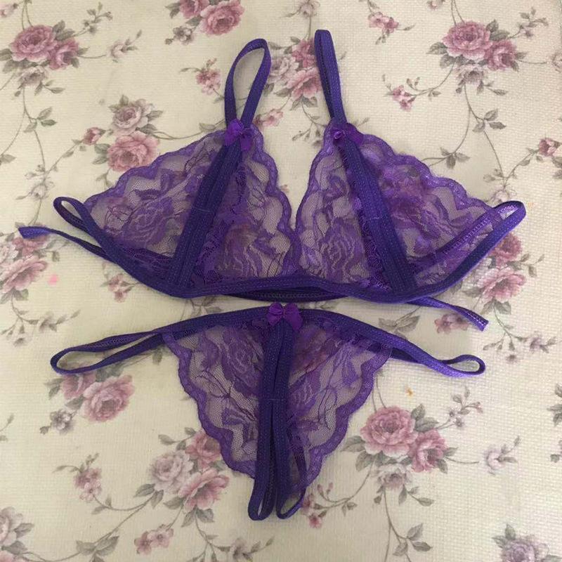 Sex Panties Sexy Three-point Lace Temptation Perspective Bikini Women's Open Panties Sex Underwear Set Free