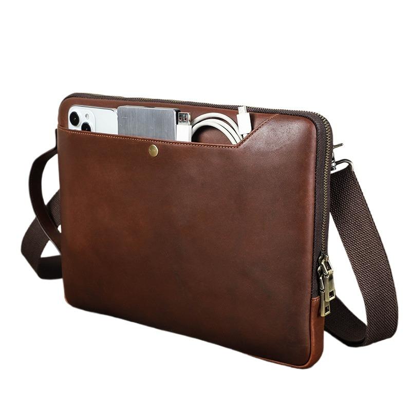 Genuine Leather Laptop Bag For MacBook Pro 14.2 Multi-Functional Crossbody Handheld
