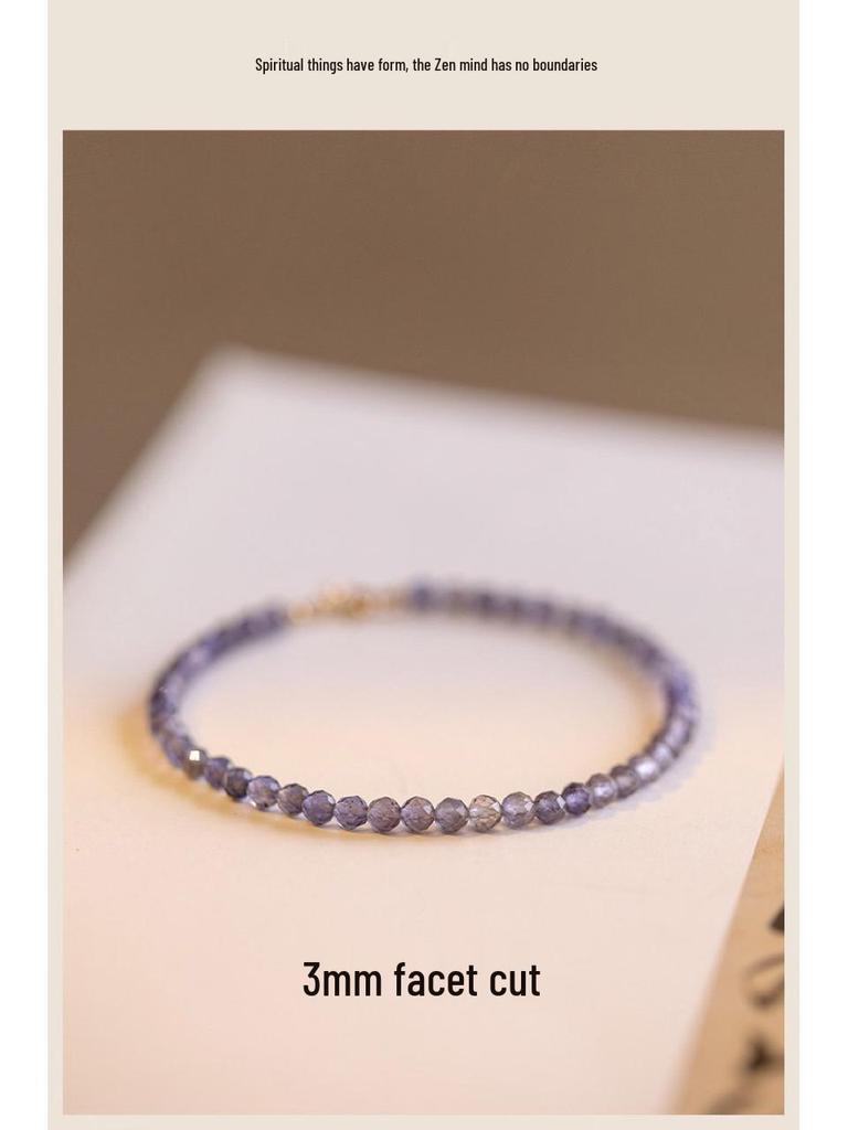 Retro Style Women's Natural Iolite Bracelet with 3mm Faceted Beads - Elegant Crystal Beaded Gift