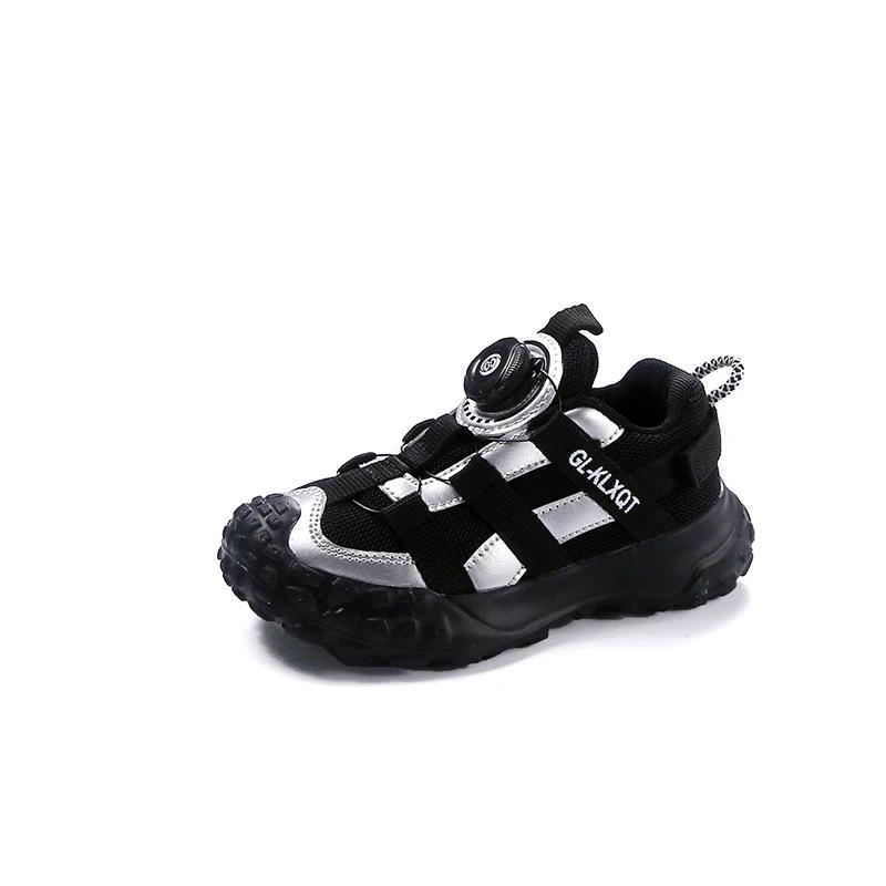 Students Running Shoes Thick Soft Sole Kids Sports Shoes with Rotating Buttons 2024 New Boys Girls Sneakers Non-slip Toes Capped