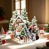 3D Christmas Card Night Before Christmas Scene With Santa, Reindeer, Snowy Village Festive Holiday Greeting Card