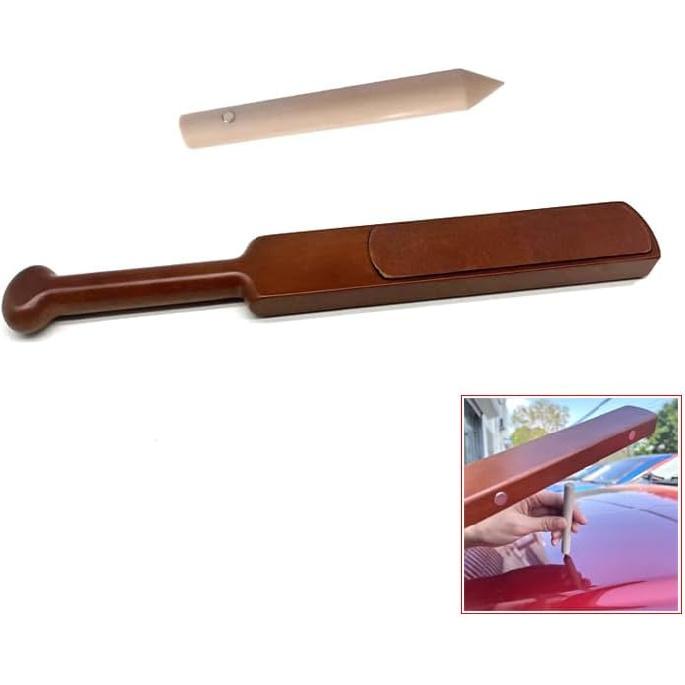 Hardened Wood Magnetic Adsorption Hammer 350mm Length Hand Grip Paddle Paintless Dent Repair Tools Kit Knockdown with Tap Down Car Body Removal