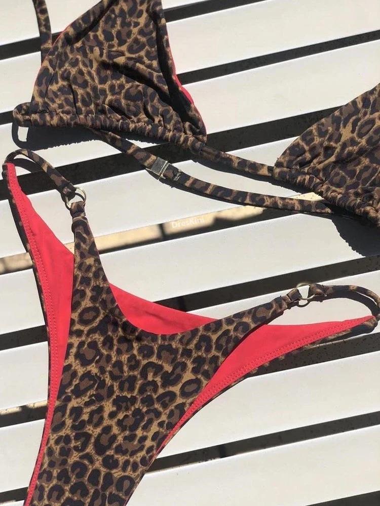 Wysoko Wycięte Mikro Bikini Damskie Leopardowe Bandage Push Up Strój Kąpielowy Seksowny Strój Kąpielowy Z Usztywnianą Miseczką Stringi Kostium Kąpielowy Biquini Trajes De Baño 2024