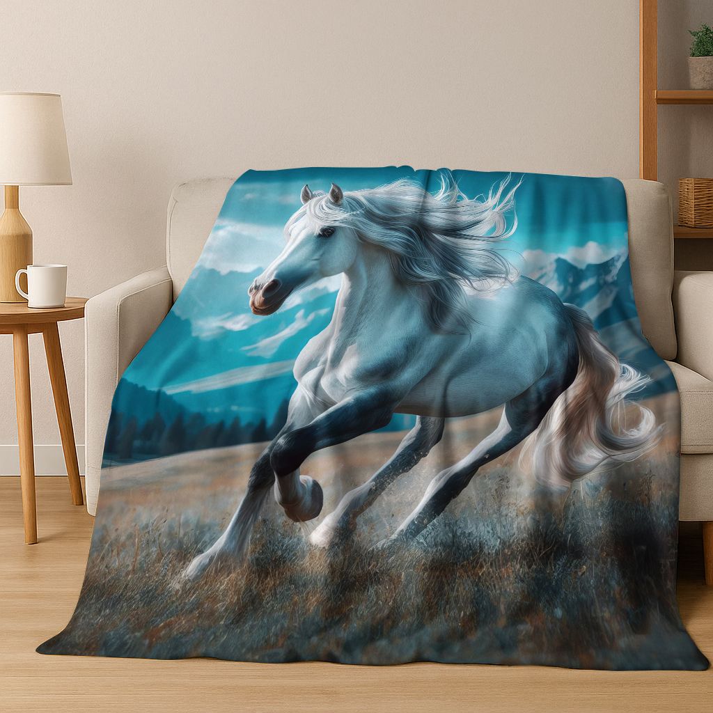 Dream Gallop Steed Kůň Mustang Kreslené Umění Flanelová Přikrývka, Útulná Měkká Dekorační Přikrývka pro Domácí Ložnici Postel Pohovku Kryt Dárek Děti