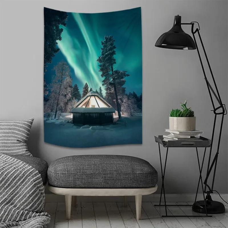 Tapiz Escena Noche Estrellada Estampado Aurora Decoración de Pared para el Hogar Tapiz Dormitorio Sala de Estar