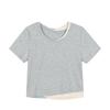 LUSON Girls' Faux Two-piece Short Sleeve T-Shirt