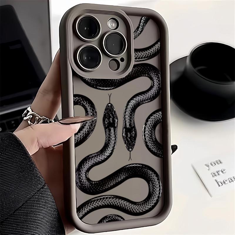 Black Snake Print Phone Case For iPhone 17 16 15 14 Pro Max 13 12 11 XS X XR 7 8 Plus 17Air Shockproof Candy Soft Silicone Cover