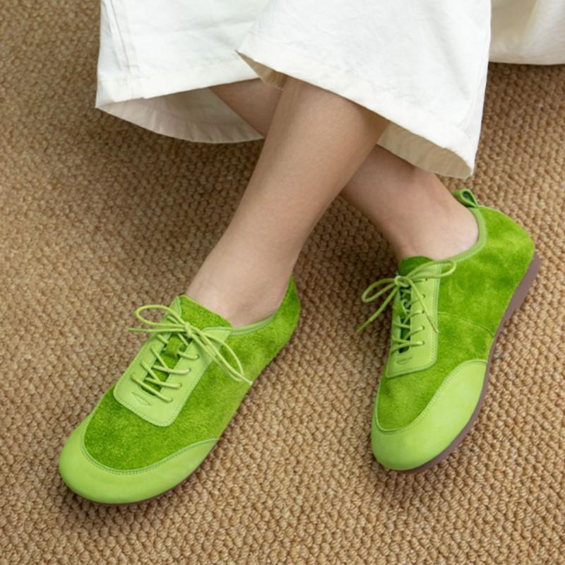 Johnature Genuine Leather Splicing Suede Soft Sole Comfortable Sports Shoes Lightweight Women's Flat Shoes