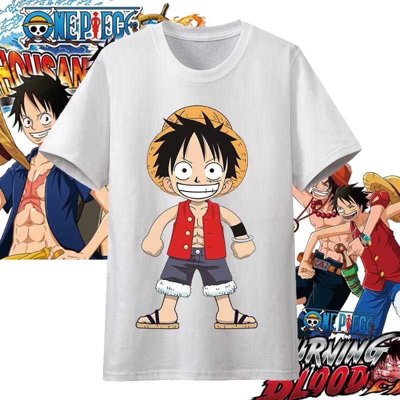 One Piece Anime Character Printing Oversized Cotton Tshirt Men and Women Comfortable Y2K Childrens Clothing Summer Tshirt