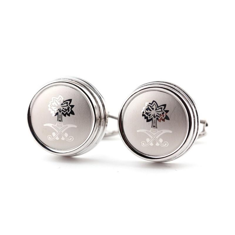 High End Round Saudi Pattern Laser Patterned Metal Cufflinks Men s French Natural серебряный