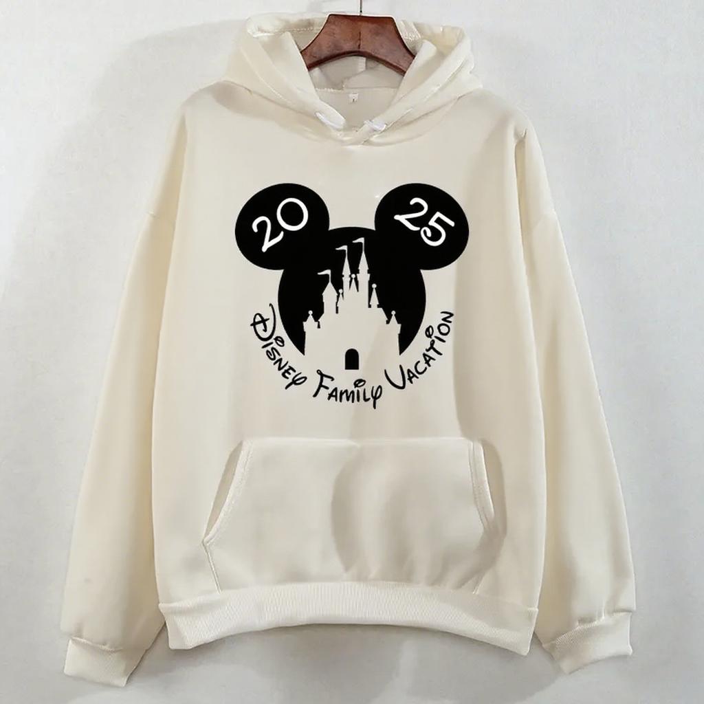 Disney Parent-Child Wear Fun 2025 Disneyland Travel Pattern Multi-Color Hoodie Women's Kawaii Pullover Casual Couple Sweatshirt