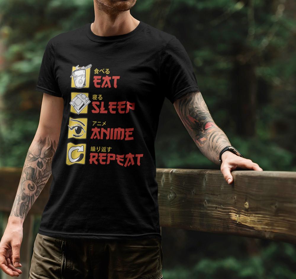 

Eat Sleep Anime Repeat T-shirt Funny Japanese Manga Lover Gift Cool Graphic Tee S