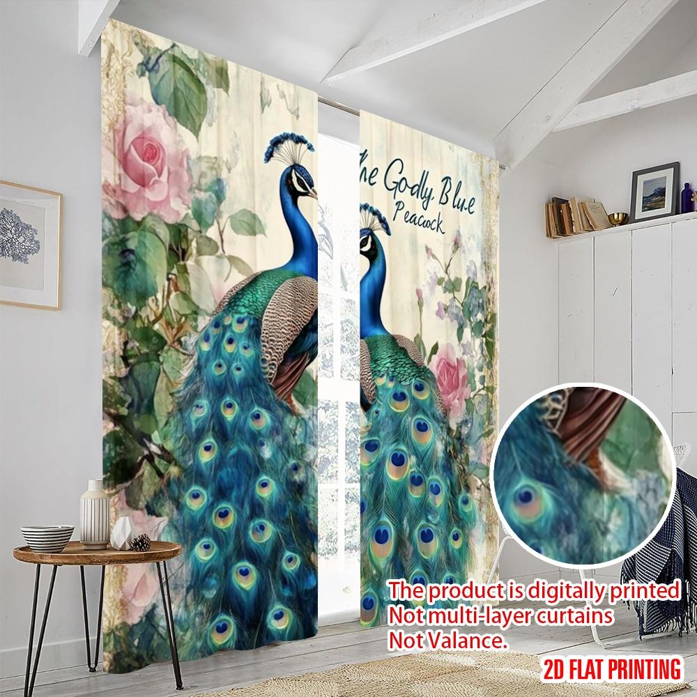 2 Stück, 2D-Flachdruck Minimalistische Vorhänge Majestätische Pfauen (2) Polyester (ohne Stange) Geschenke Verwendung für Schlafzimmer, Wohnzimmer,