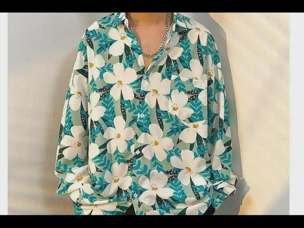 Retro Hong Kong Style Men's Floral Shirt Casual All-Match Jacket Japanese Korean Style Trendy Spring Autumn Fashion