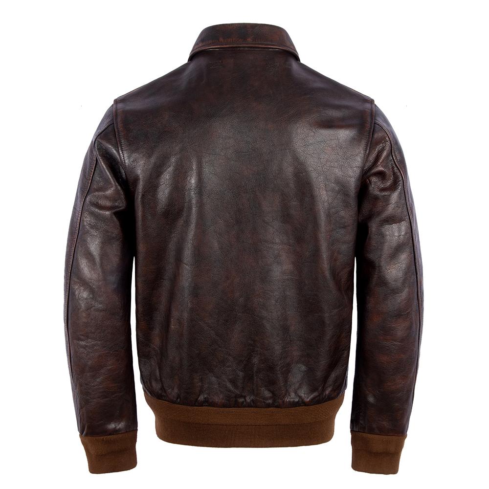 Flight Suit A2 Thick Genuine Cow Men Leather Jacket Vintage Oil Waxed Brown Aviator Bomber Jackets Male Winter Coat