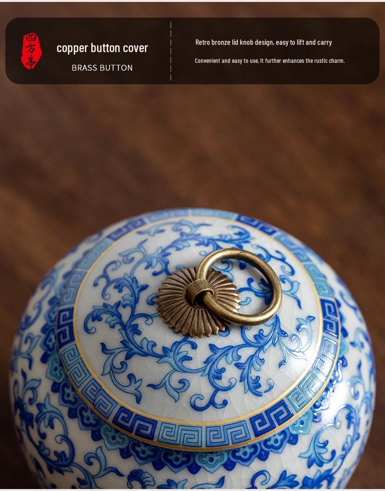 Ru Ware Blue & White Ceramic Tea Caddy: Moisture-Proof Chinese Style Sealed Storage for High-Grade Green, White, and Pu'er Tea.