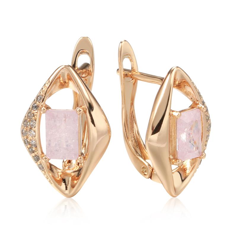 

Trendy Pink Natural Zircon Drop Earrings For Women Rose Gold Color Unusual Geometry Bride Earrings Wedding Jewelry