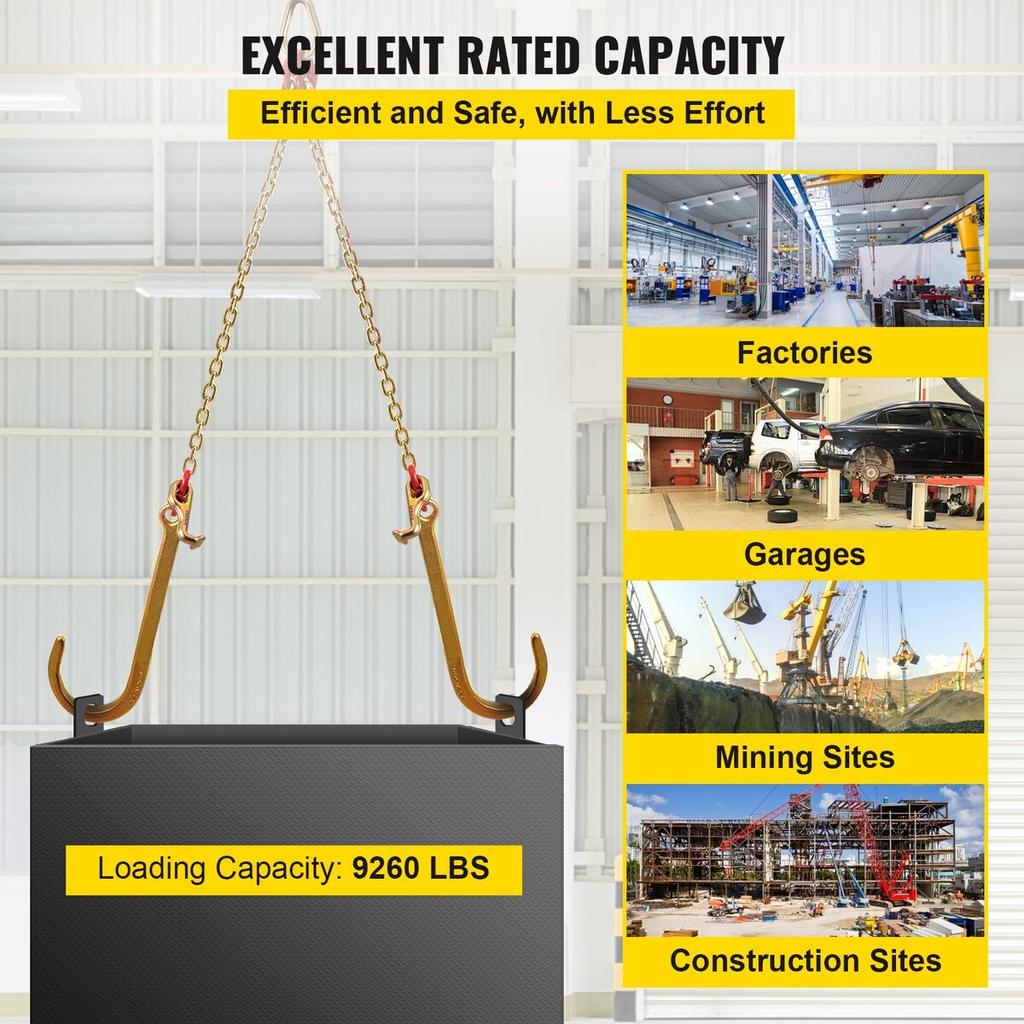 V Bridle Chain, 5/16 in x 2 ft Bridle Tow Chain, Grade 80 V-Bridle Transport Chain, 9260 Lbs Break Strength with TJ Hooks and Crab Hooks, Heavy Duty