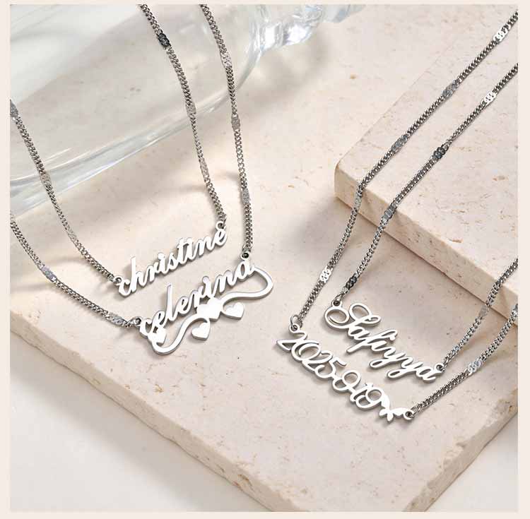 Personalized Name Necklace Silver Color Stainless Steel Custom Pendant Engraved Jewelry Tarnish Resistant for Women