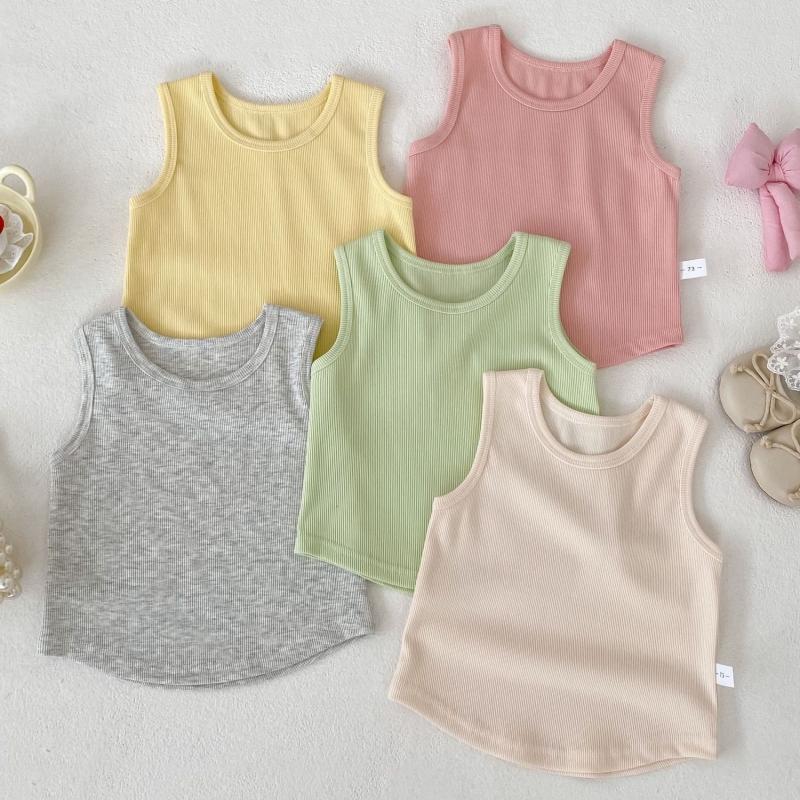 Summer Baby Solid Vest Girls Cute Candy Color Tops Children Cotton Sleeveless T-Shirts Toddler Tee Kids Clothes