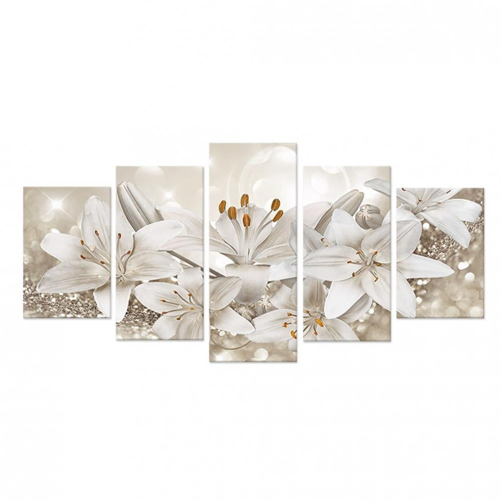 Gigli Tela Pittura a Olio a Cinque Pannelli Moderna Semplice Sfondo Divano Decorativo Bianco 20X30cmX2 20X40cmX2 20x50cmx1