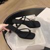 Leather Thin Strap High Heels Square Head Thin Cool Slippers Women's Temperament Sandals